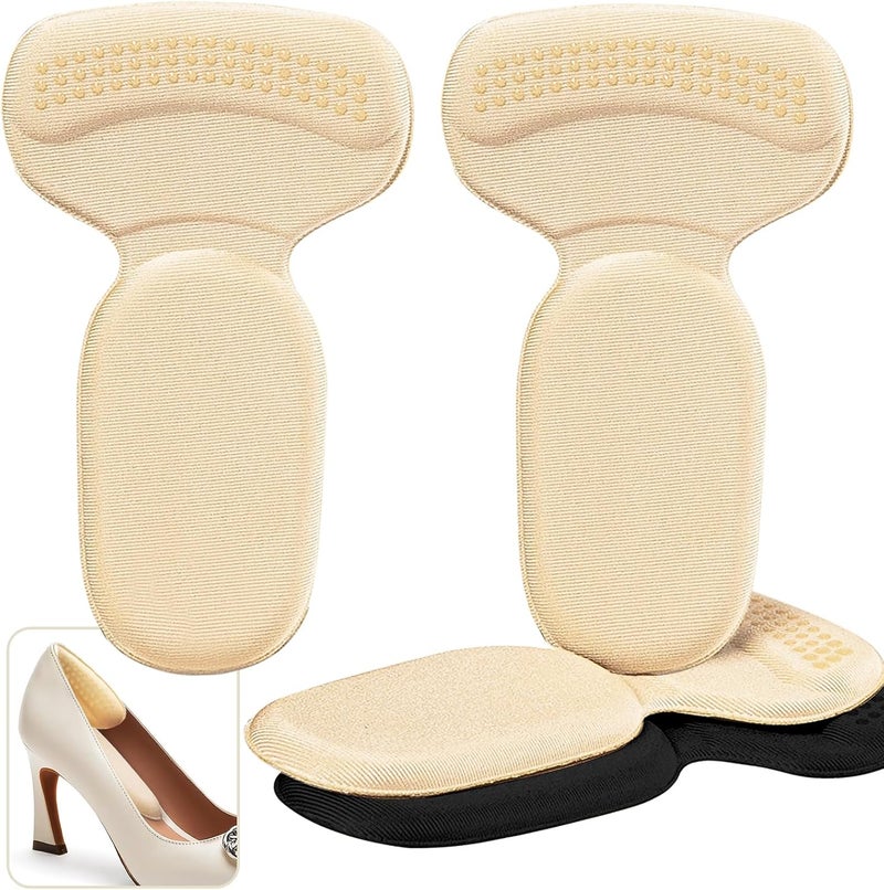 PHIXBEAR Heel Pads for Big & Loose Shoes, Pain Relief, Stop Slip and Blister, Large Grips Cushion Inserts to Make Men & Women Shoes Smaller Tighter (4 Pairs) 2 Apricot 2 Black - Image 1